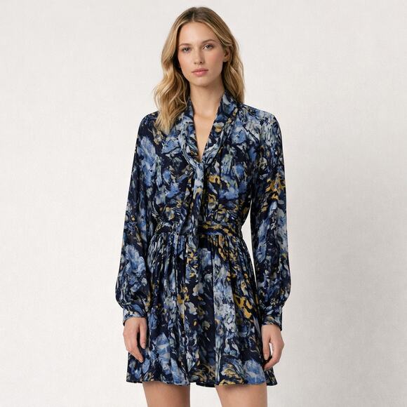 Rachel Zoe Dresses & Skirts - Rachel Zoe Arielle silk shirt dress blue "multi oil paint" print Size 10